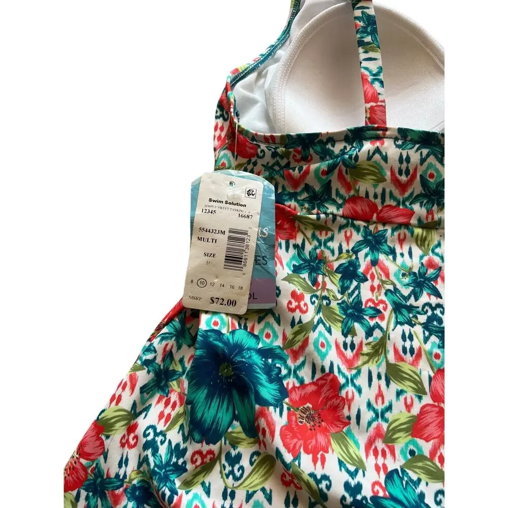 Vacay Ready Swim Solutions Women’s Bow Tankini Top | Blue Floral | Size 10 | NWT